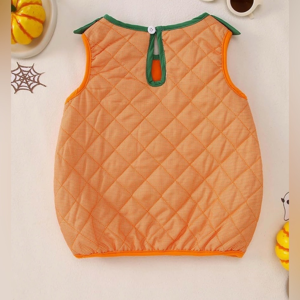 New- Green & Orange Pumpkin Jack-O'-Lantern Kids Costume Vest - Picture 3 of 4